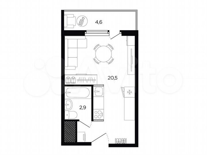 Квартира-студия, 24,8 м², 4/18 эт.