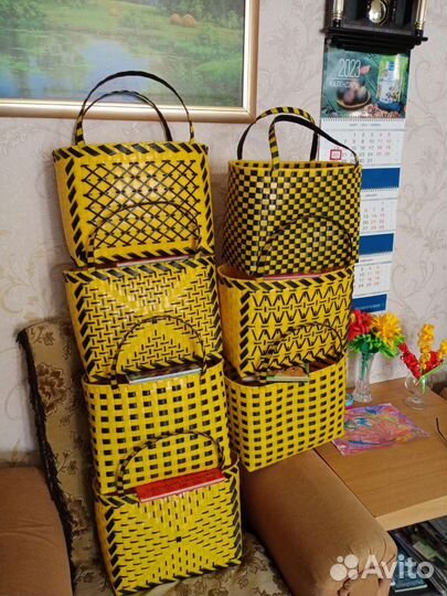 Cумка пляжная и корзины из упаковочной ленты