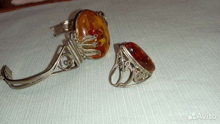 Шикарный комплект янтарь, браслет, кольцо, СССР