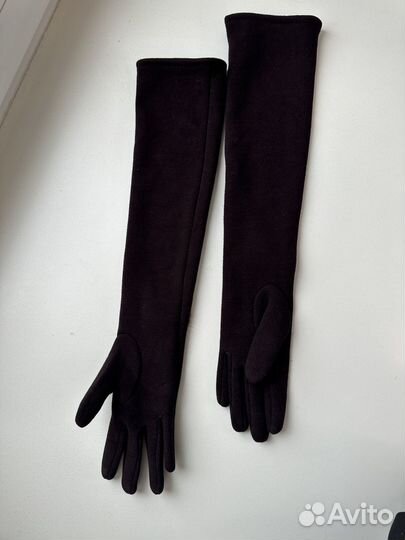 Перчатки женские длинные, темно-коричневые