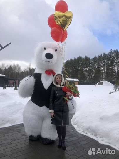 Белый мишка поздравление. Ростовая кукла