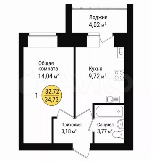 1-к. квартира, 42 м², 9/10 эт.