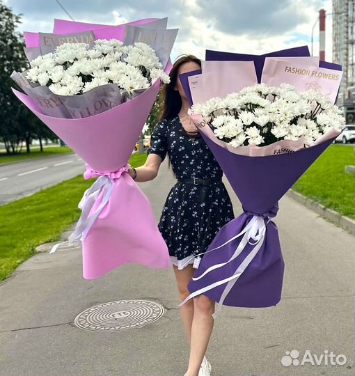 XXL Букеты из Белых Хризантем