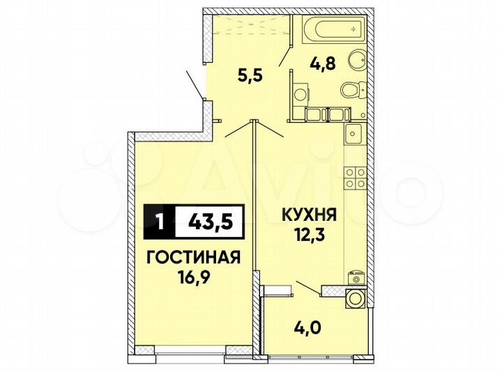 1-к. квартира, 44 м², 8/24 эт.