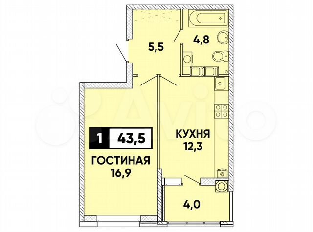 1-к. квартира, 44 м², 8/24 эт.