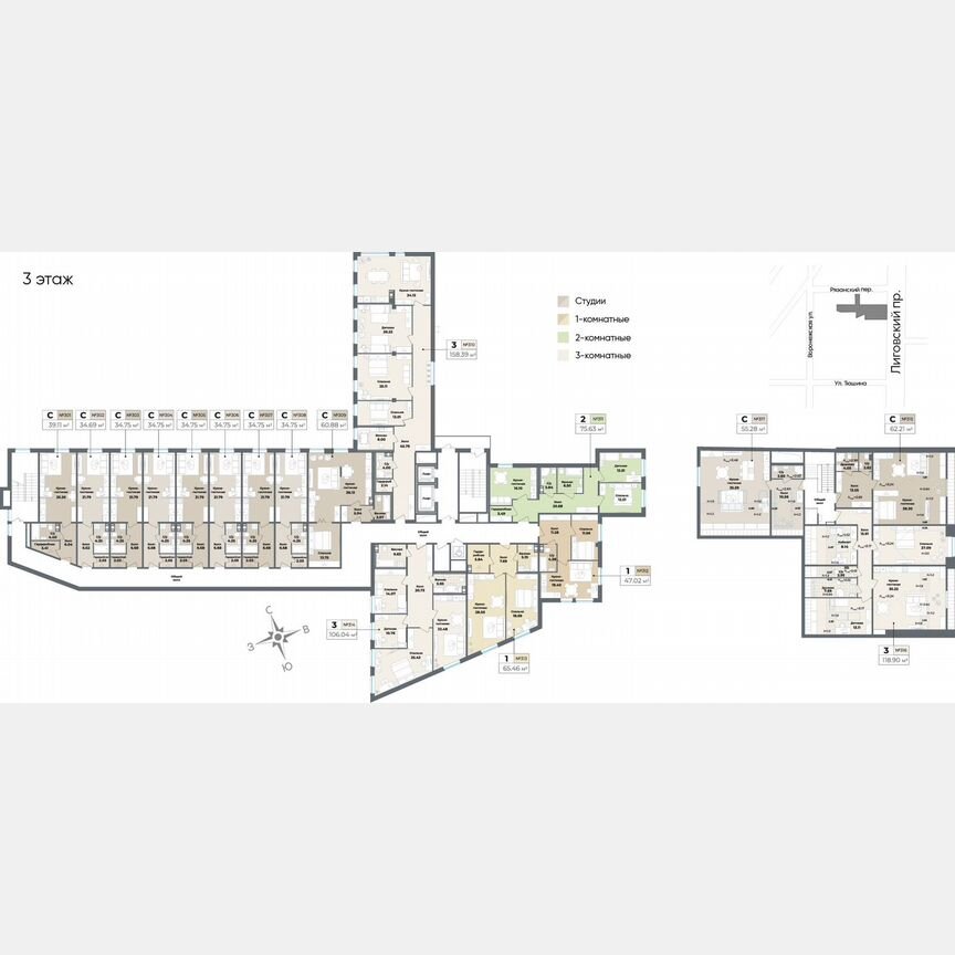 Апартаменты-студия, 41,8 м², 3/10 эт.