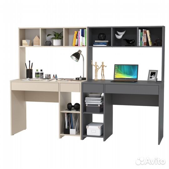 Два рабочих компьютерных стола Mobi Комфорт 12.77F цвет сатин/тёмно-серый