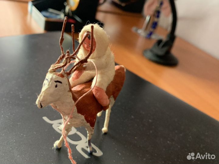 Ватная елочная игрушка СССР якут на олене