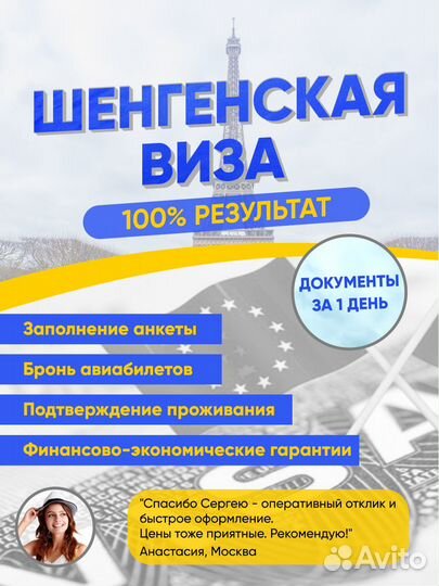 Шенгенская виза подготовка док-в 100 п. результат