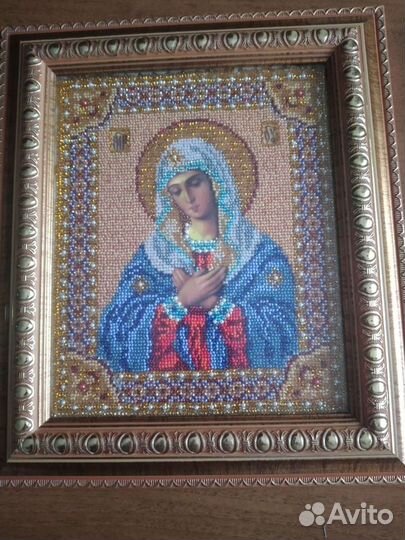 Икона ручная работа, бисер, освещенные