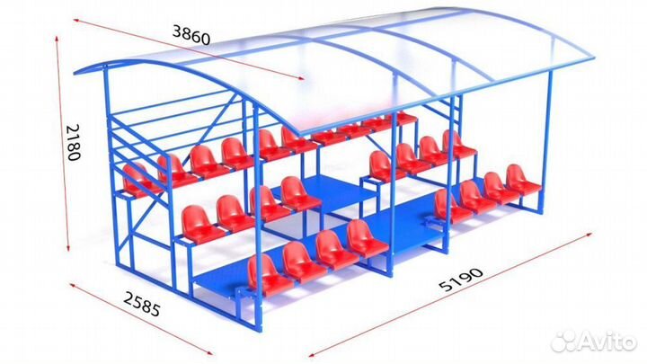 Трибуна с навесом, с ограждением, 3-х рядная A13