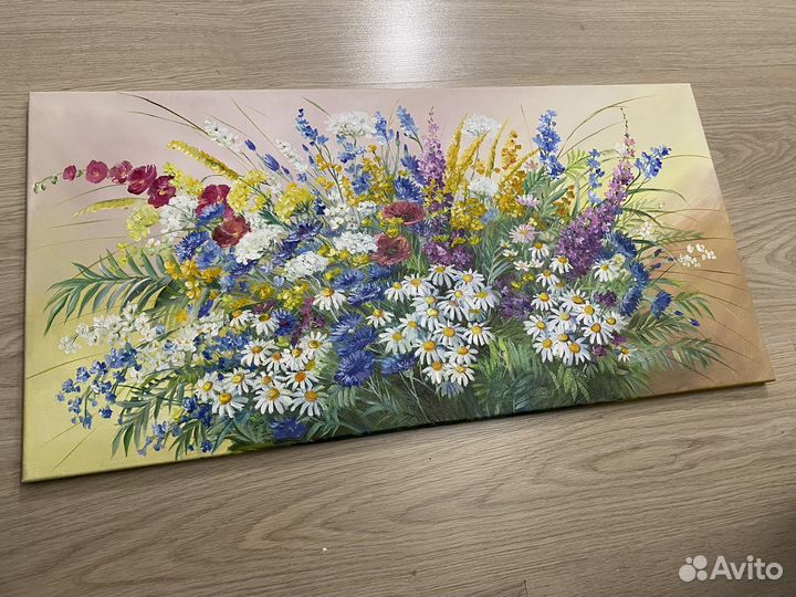 Картина маслом. Полевые цветы