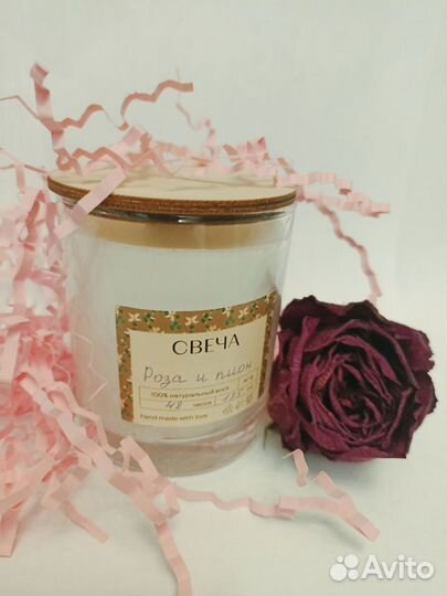Свеча ароматическая ручной работы Роза и пион