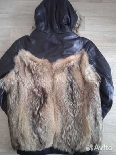 Мужская зимняя куртка из меха волка и кожи