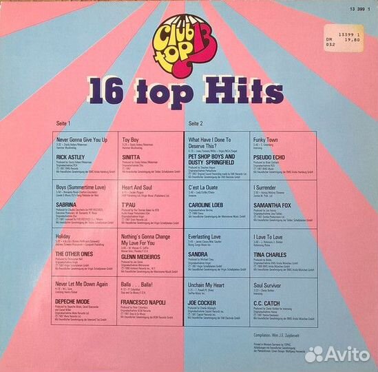 Пластинка 16 top hits хиты 1987