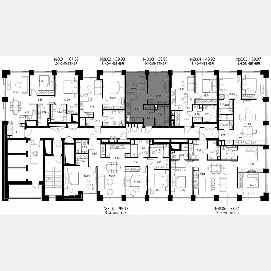 1-к. квартира, 40 м², 8/27 эт.