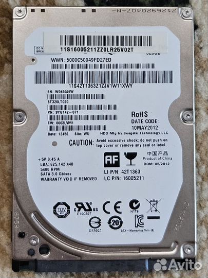 Жесткий диск Seagate SATA hdd 2.5 320 GB