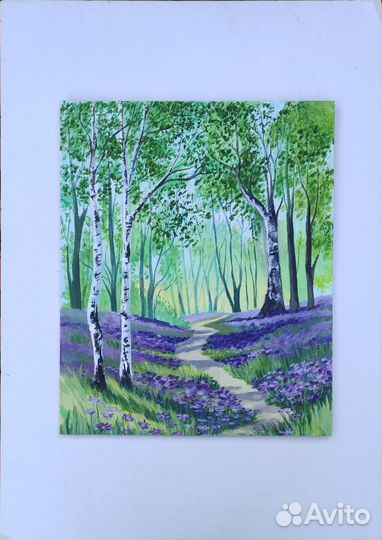 Пейзаж, тропинка в лесу, картина акрилом на холсте