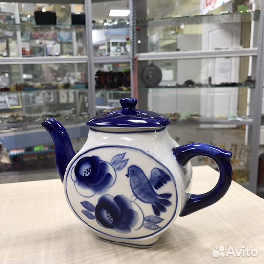 Чайник Заварочный Коллекционный Гжель Птица Цветы