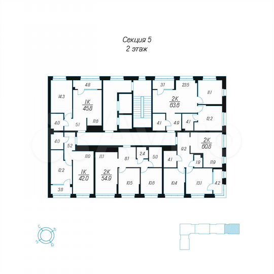 2-к. квартира, 54,9 м², 2/24 эт.