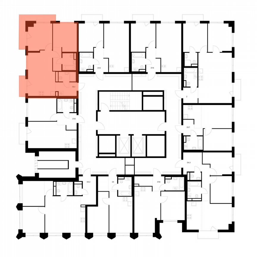 2-к. квартира, 55,1 м², 6/13 эт.