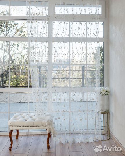 Тюль Мона Айвори готовый на окна пошив