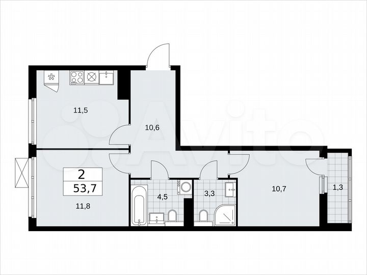 2-к. квартира, 53,7 м², 10/17 эт.