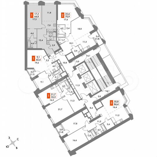 1-к. квартира, 64,8 м², 16/47 эт.