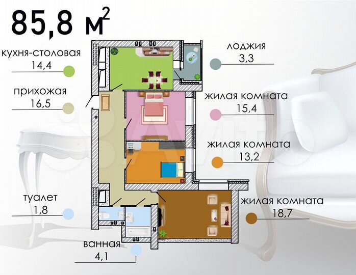 3-к. квартира, 85,8 м², 2/15 эт.