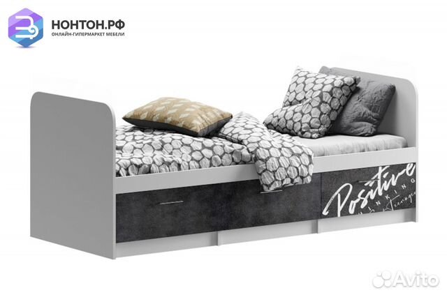 Кровать Вега NEW Позитив бетон темный / белый