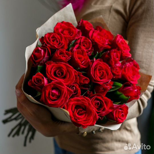 Букет из 25 роз Огонь Премиум 50 см