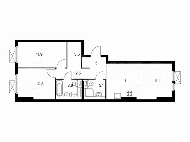 3-к. квартира, 62,7 м², 2/25 эт.