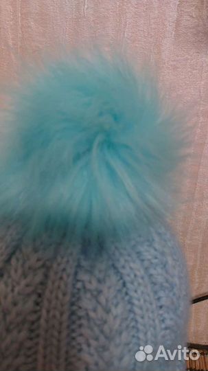 Шапка полушерстяная для девочки голубая