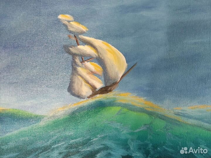 Картина маслом корабль в море