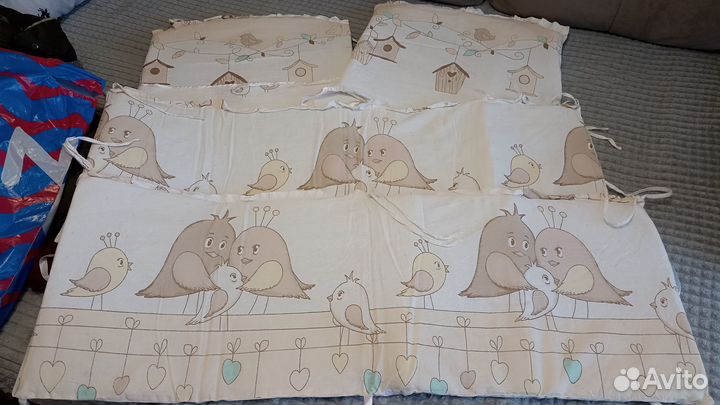 Мягкие бортики на кроватку + постельное бельё