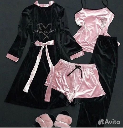 Пижама+халат велюровая 4ка в асс.Рр42-52