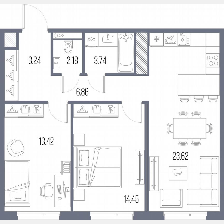 2-к. квартира, 67,5 м², 9/10 эт.