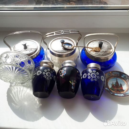 Сахарницы цветное стекло, Чайницы, Тарелка, Ложка