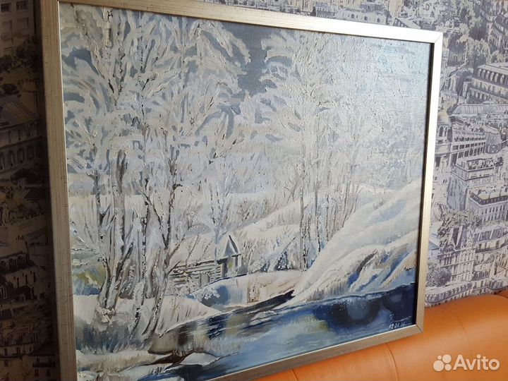 Картина маслом Домик лесника зимний пейзаж маслом