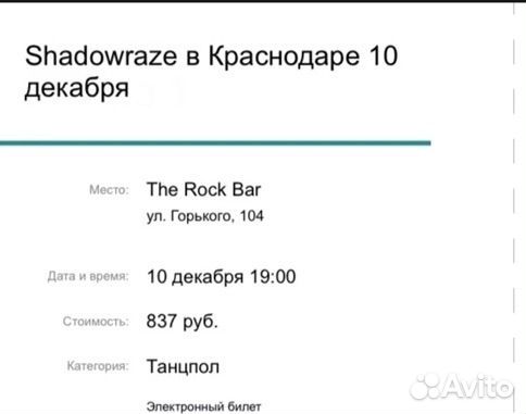 Билет на концерт shadowraze