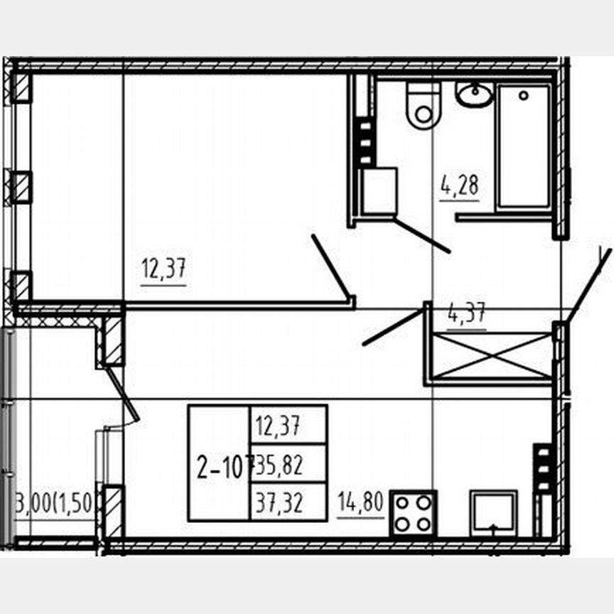 1-к. квартира, 35,8 м², 4/4 эт.
