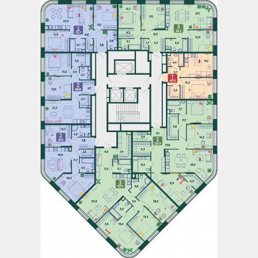 3-к. квартира, 123,9 м², 2/27 эт.