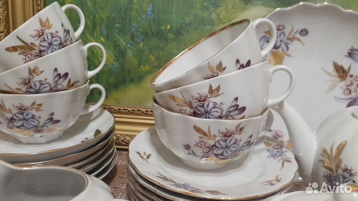 Сервиз чайный Золотые листья фарфор лфз
