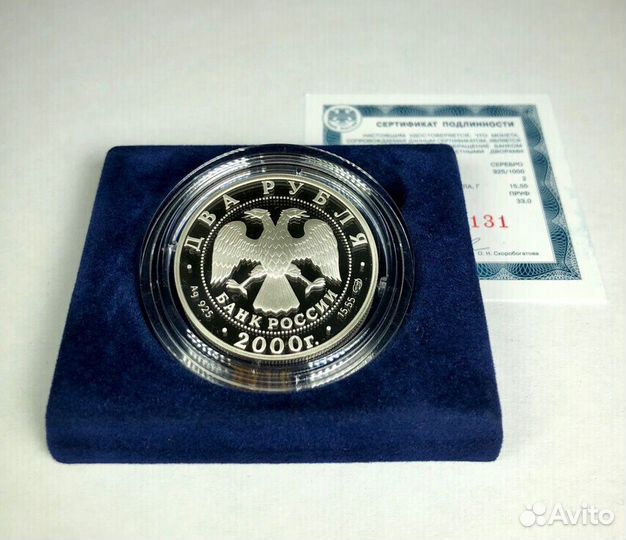 2 рубля 2000 Васильев Ф.А. (Пруф, Серебро)