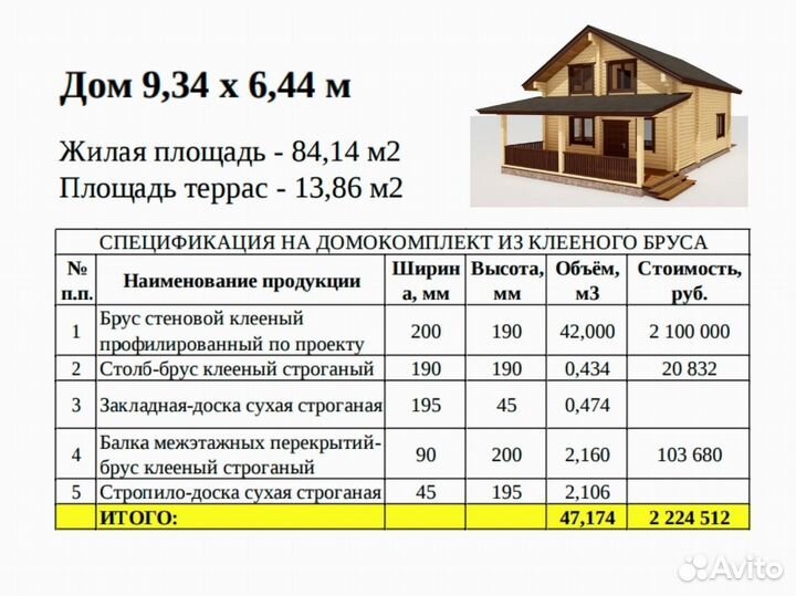 Домокомплект из бруса (клееного) двухэтажный