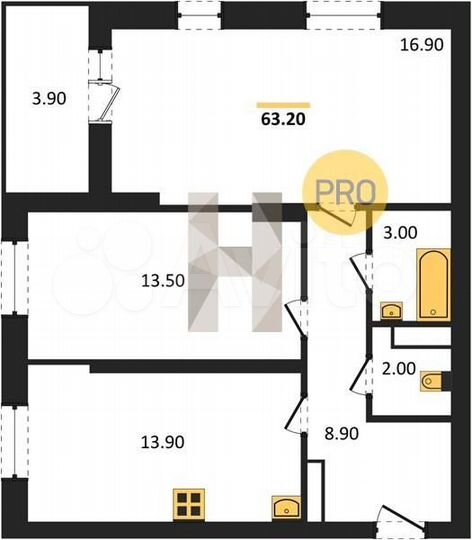 2-к. квартира, 63,2 м², 17/25 эт.