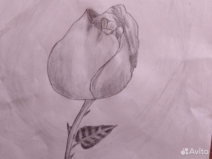 Картина, роза. Ребёнок рисовал сам