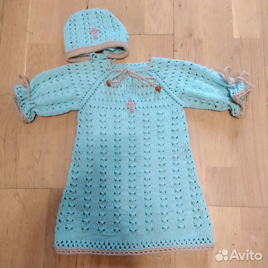 Платье-рубаха с чепчиком/Крестильный набор 3-5 мес