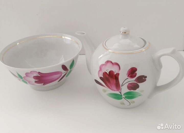 Чайник заварочный и большая пиала фарфор СССР