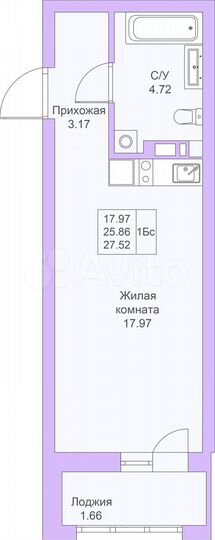 Квартира-студия, 27,5 м², 13/25 эт.